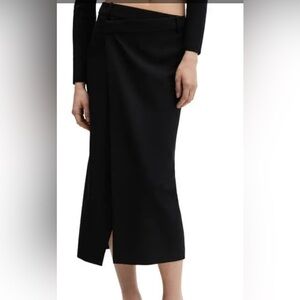 Mango Falda Martina Asymmetric topline Midi Skirt Size 2 Black